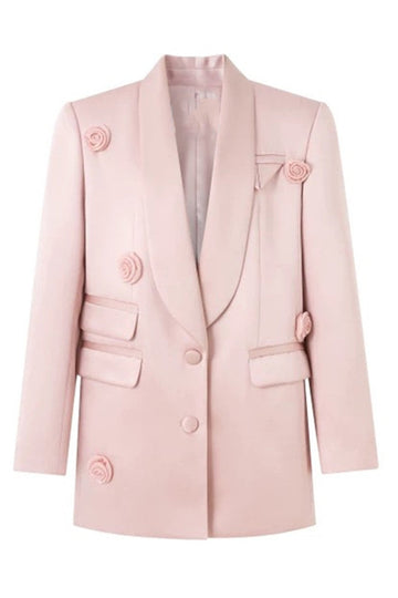 Blazer de mujer con solapa y chal colorete con flores 3D